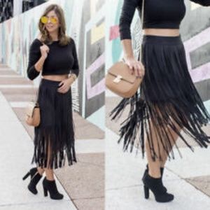 Zara Faux Suede Fringe Skirt
